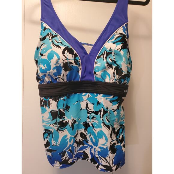 Zero Posur Tankini Royal Blue & Turquoise Size 14 Adjustable Straps - Picture 3 of 7